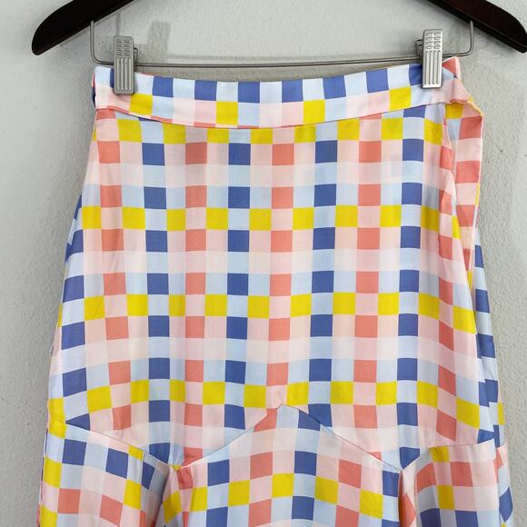 NWT Paper London Women's 100% Silk Foxglove Wrap Skirt Multi Check US 0 UK 4 - Picture 6 of 12